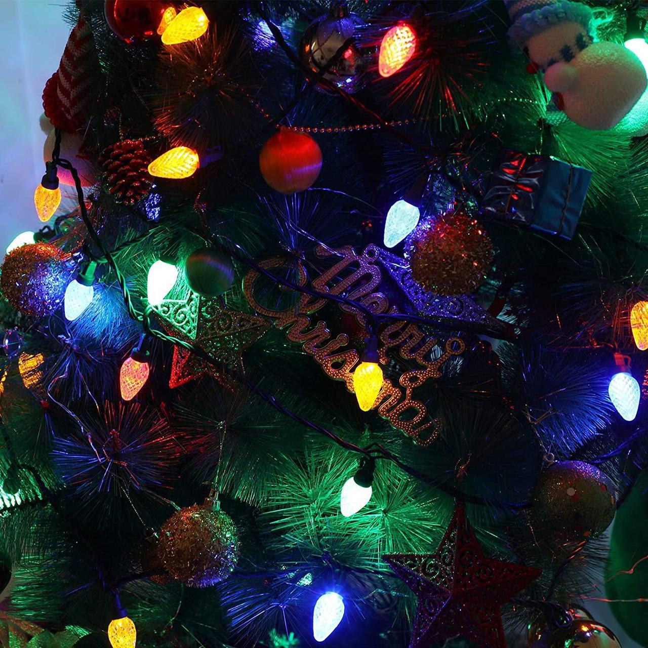 Alt view image 4 of 7 - C6 LED Christmas Lights Outdoor, 32.8ft 50 LED Multi Color String Lights, Outdoor Decorations for Christmas Tree, Patio, Garden, Yard, Green Wire, UL Listed