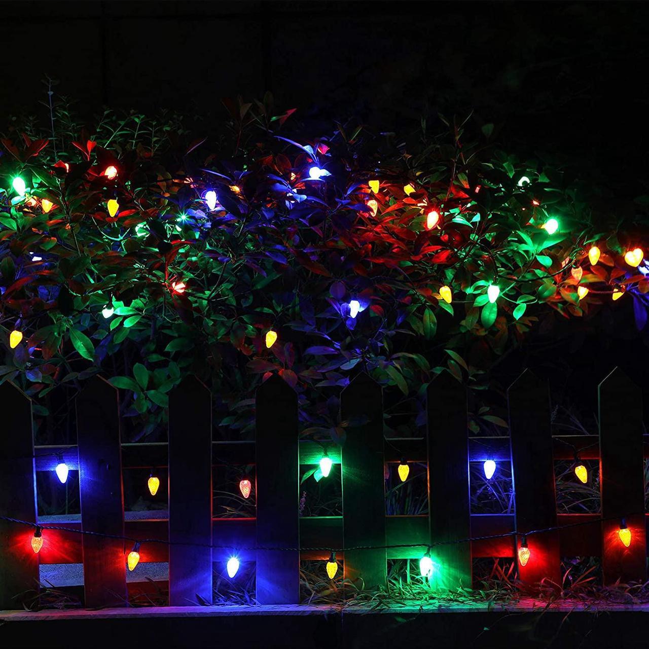 Alt view image 5 of 7 - C6 LED Christmas Lights Outdoor, 32.8ft 50 LED Multi Color String Lights, Outdoor Decorations for Christmas Tree, Patio, Garden, Yard, Green Wire, UL Listed