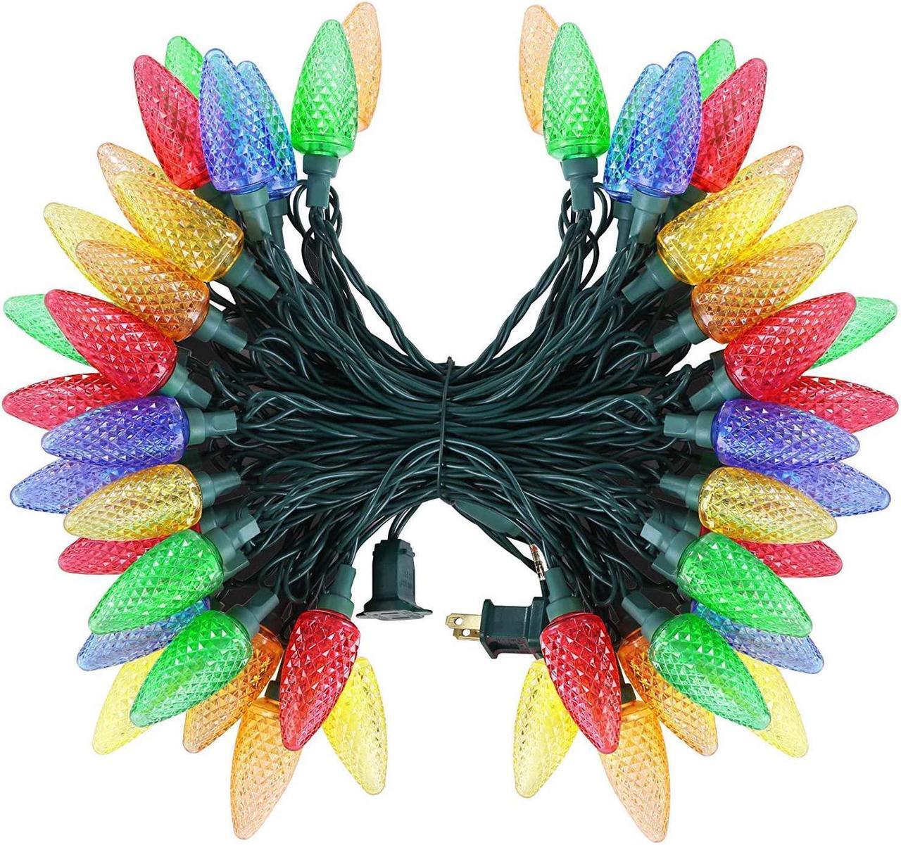 Main image of C6 LED Christmas Lights Outdoor, 32.8ft 50 LED Multi Color String Lights, Outdoor Decorations for Christmas Tree, Patio, Garden, Yard, Green Wire, UL Listed