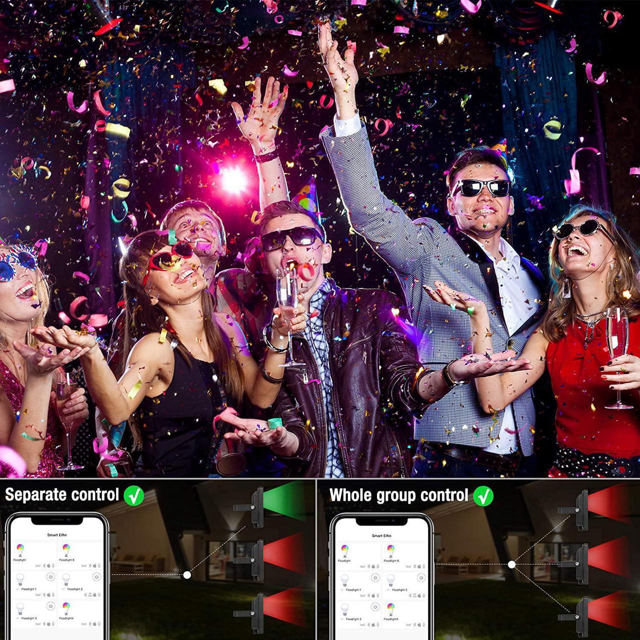 Alt view image 5 of 7 - LED Flood Lights RGB Color Changing Outdoor 200W Equivalent,25W Bluetooth Smart Floodlights RGBW APP Control, IP66 Waterproof,16 Million Colors 20 Modes for Landscape Garden Stage Lighting(2 Pack)