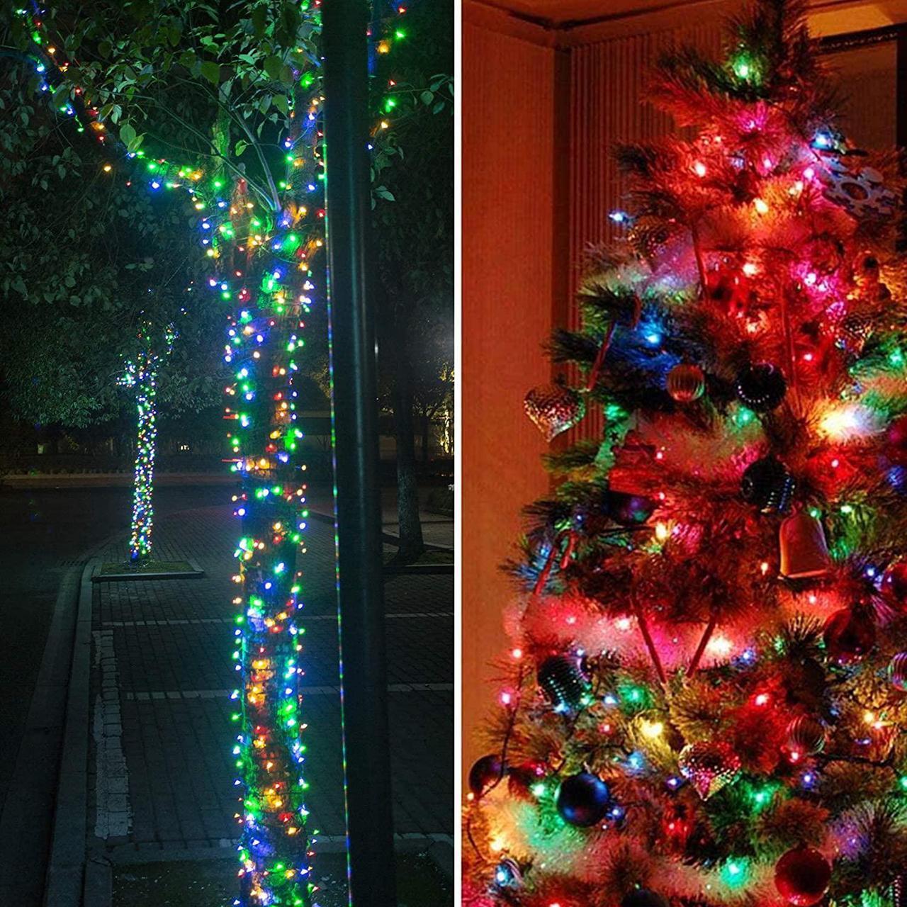 Alt view image 2 of 6 - OmaiLighting 100FT White Christmas Lights Outdoor, 300LED Mini String Lights 8 Modes, Christmas Tree Lights Green Wire, Connectable Holiday Fairy Lights for Garden Yard Wedding Party Home Multicolor