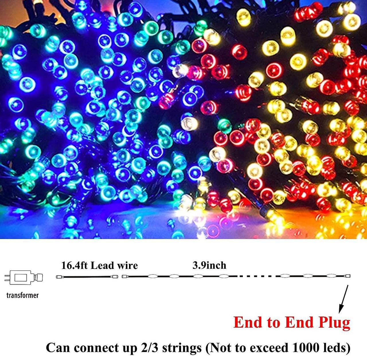 Alt view image 4 of 6 - OmaiLighting 100FT White Christmas Lights Outdoor, 300LED Mini String Lights 8 Modes, Christmas Tree Lights Green Wire, Connectable Holiday Fairy Lights for Garden Yard Wedding Party Home Multicolor