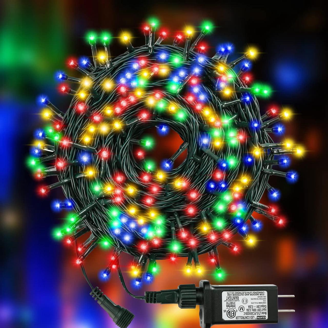 Main image of OmaiLighting 100FT White Christmas Lights Outdoor, 300LED Mini String Lights 8 Modes, Christmas Tree Lights Green Wire, Connectable Holiday Fairy Lights for Garden Yard Wedding Party Home Multicolor