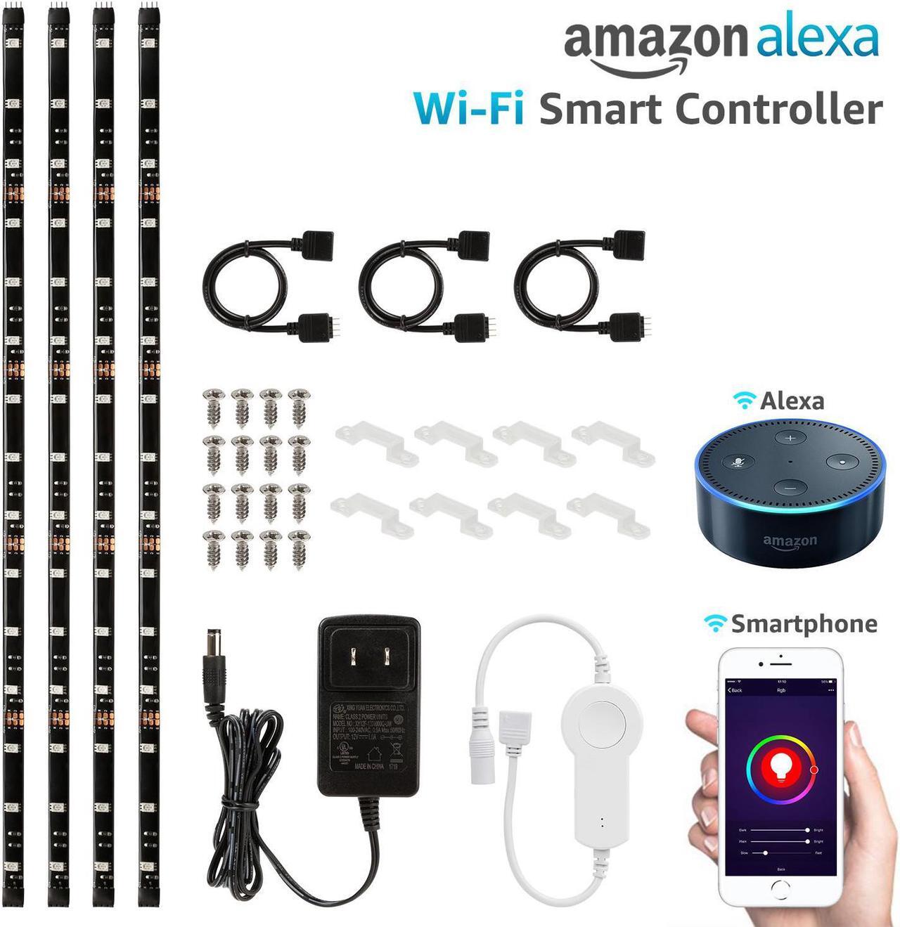 Main image of LED Smart TV Backlight Kit Multi-Color, Work with Alexa, App Control, 4pcs of Waterproof Strip Lights, Flexible Strips for Home Theater, Monitor, Screen