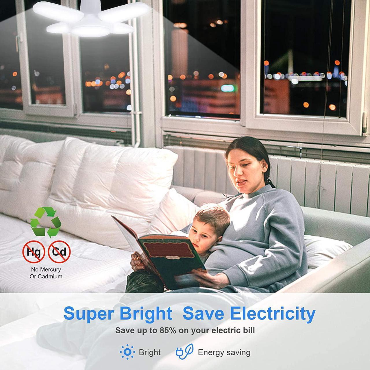 Alt view image 3 of 7 - 2 Pack LED Light Bulb 40 Watt (200W Equivalent), E26 Base 6500K Daylight Garage Light,Bright Deformable Ceiling Home Lighting for Attic Workbench Porch Basement,Mini Fan Blade LED Bulbs