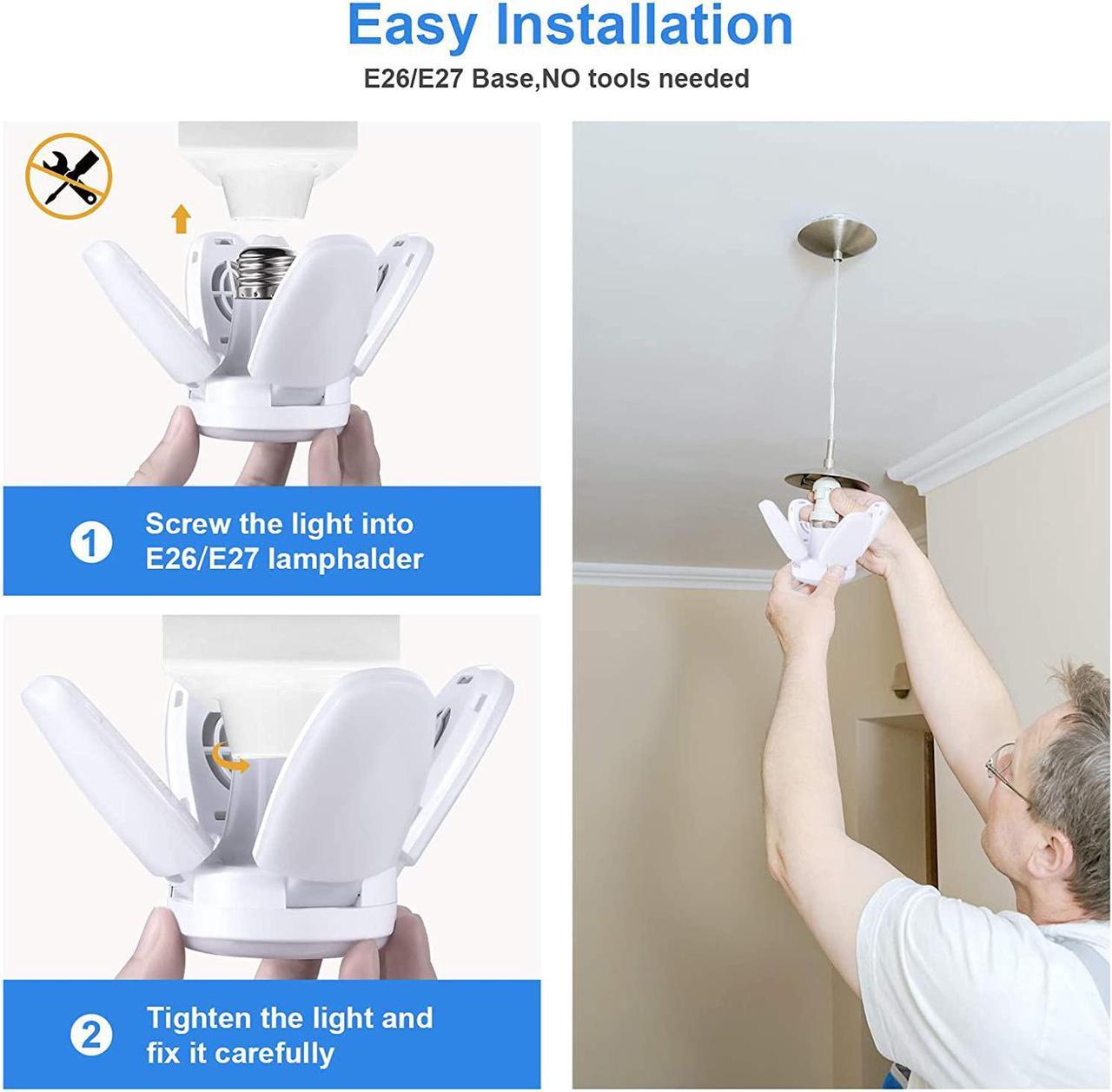 Alt view image 7 of 7 - 2 Pack LED Light Bulb 40 Watt (200W Equivalent), E26 Base 6500K Daylight Garage Light,Bright Deformable Ceiling Home Lighting for Attic Workbench Porch Basement,Mini Fan Blade LED Bulbs