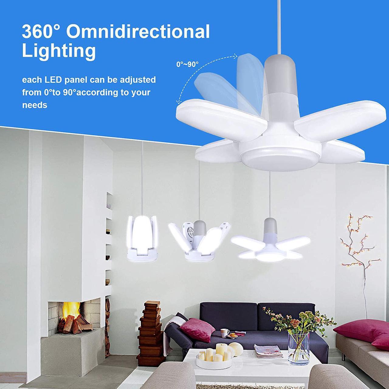 Alt view image 2 of 7 - 2 Pack LED Light Bulb 40 Watt (200W Equivalent), E26 Base 6500K Daylight Garage Light,Bright Deformable Ceiling Home Lighting for Attic Workbench Porch Basement,Mini Fan Blade LED Bulbs