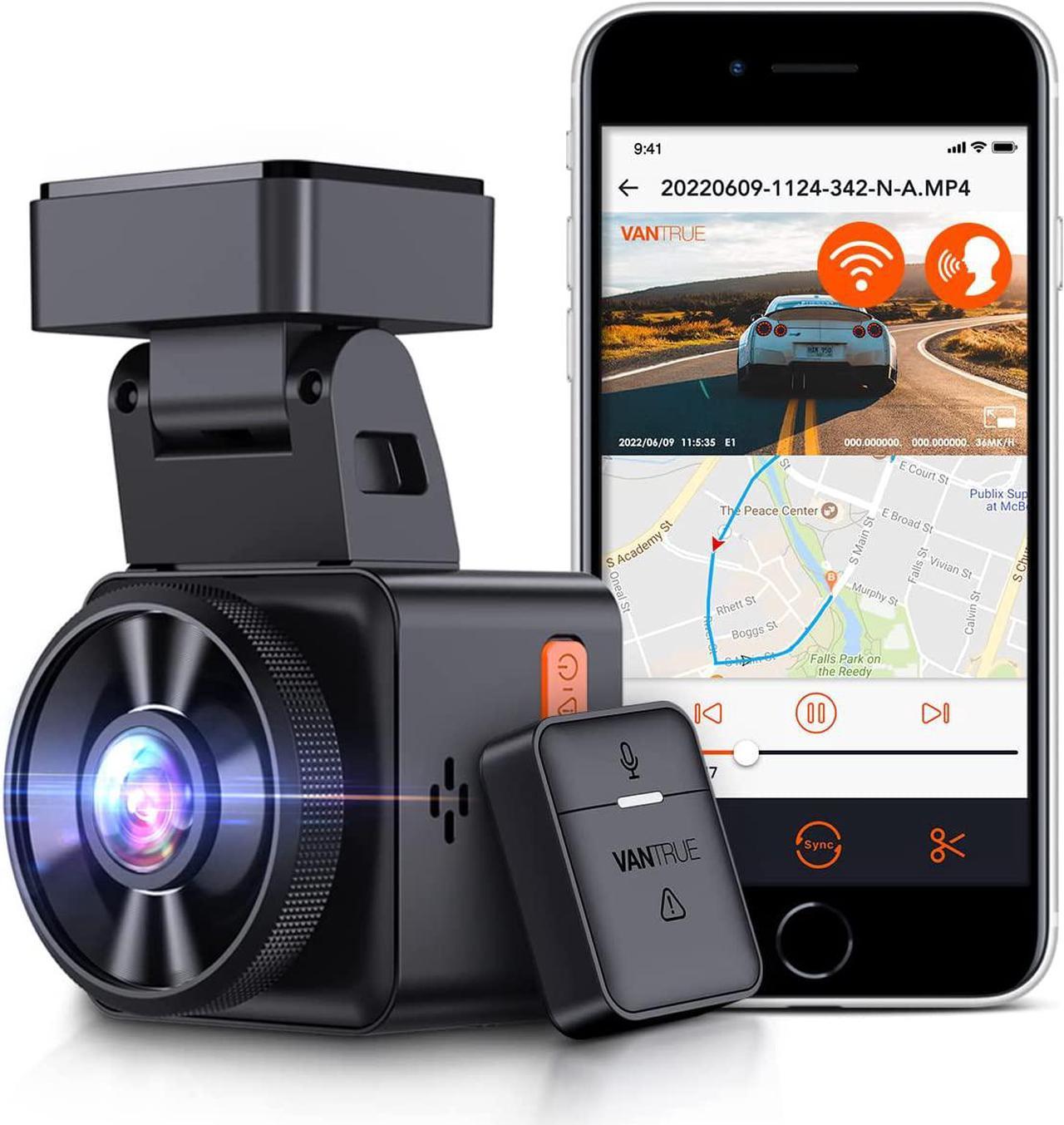 Vantrue 2.5K WiFi Mini Dash Cam with GPS and Speed, Voice Control Front Car Dash Camera, 24 Hours Parking Mode, Night Vision, Buffered Motion Detection, APP, Wireless Controller, Support 512GB Max