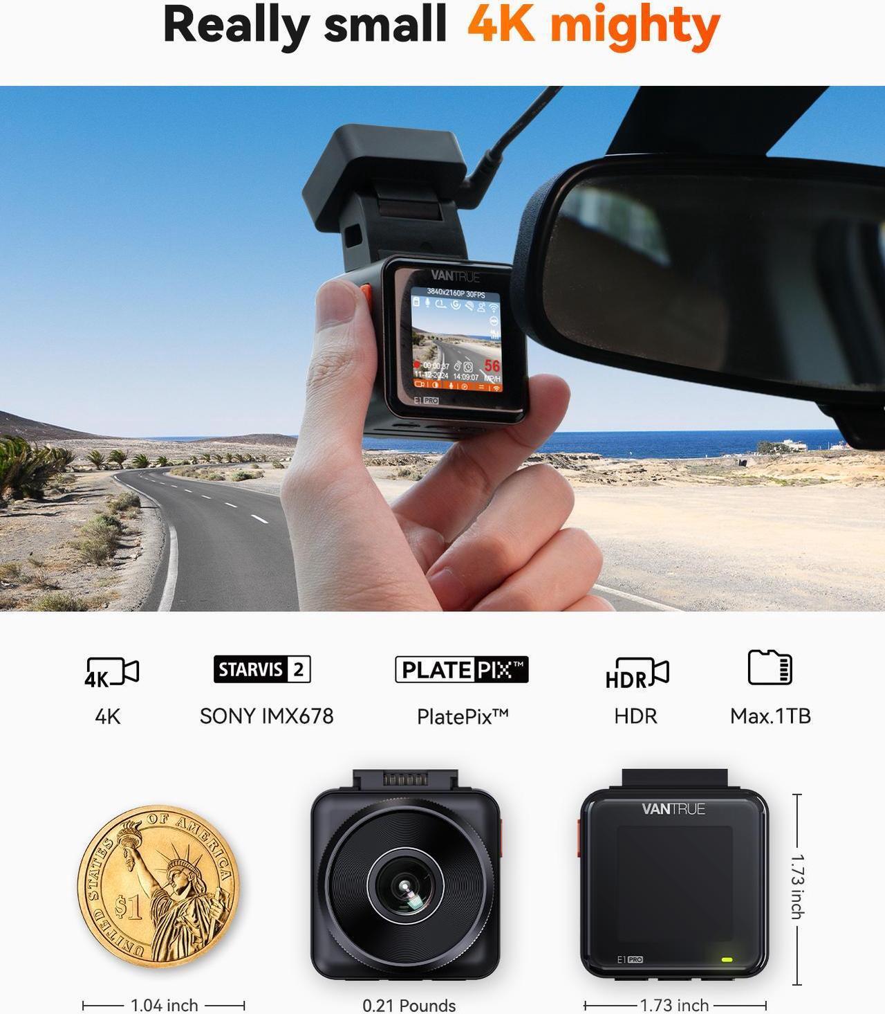 Alt view image 2 of 2 - Vantrue E1 Pro 4K WIFI Mini Dash Cam, STARVIS 2 IMX678 x PlatePix x HDR Night Vision,Voice Control Front Car Dash Camera with GPS&Speed, 24H Parking Mode,Support 1TB Max