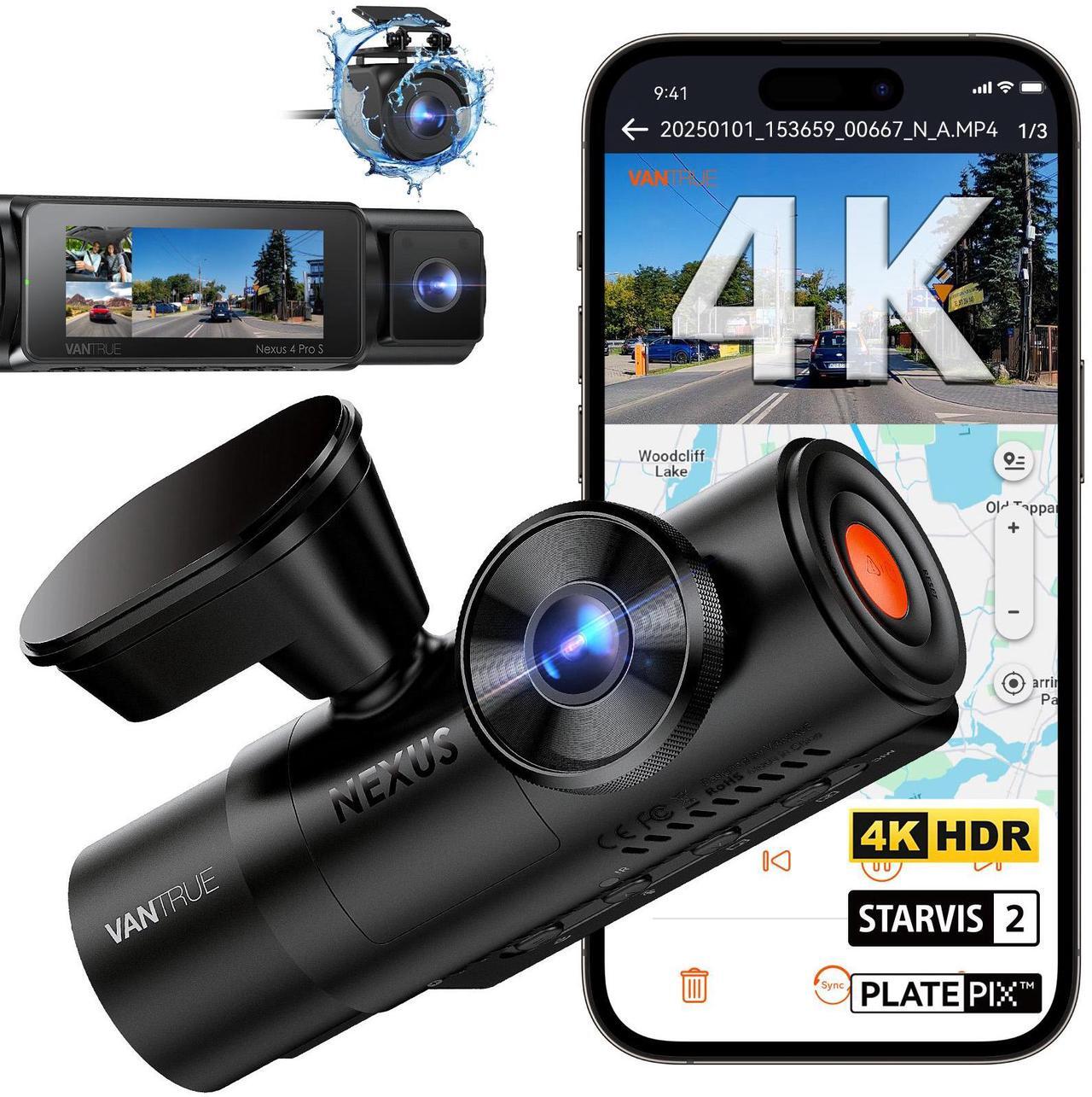 Main image of Vantrue N4 Pro S 4K 3 Channel Dash Cam, STARVIS 2 IMX678 x PlatePix x HDR Night Vision, 4K+1080P+1440P Front Inside and Rear Dash Camera, IP67 Waterproof Rear Camera, 24H Parking Mode, Support 1TB