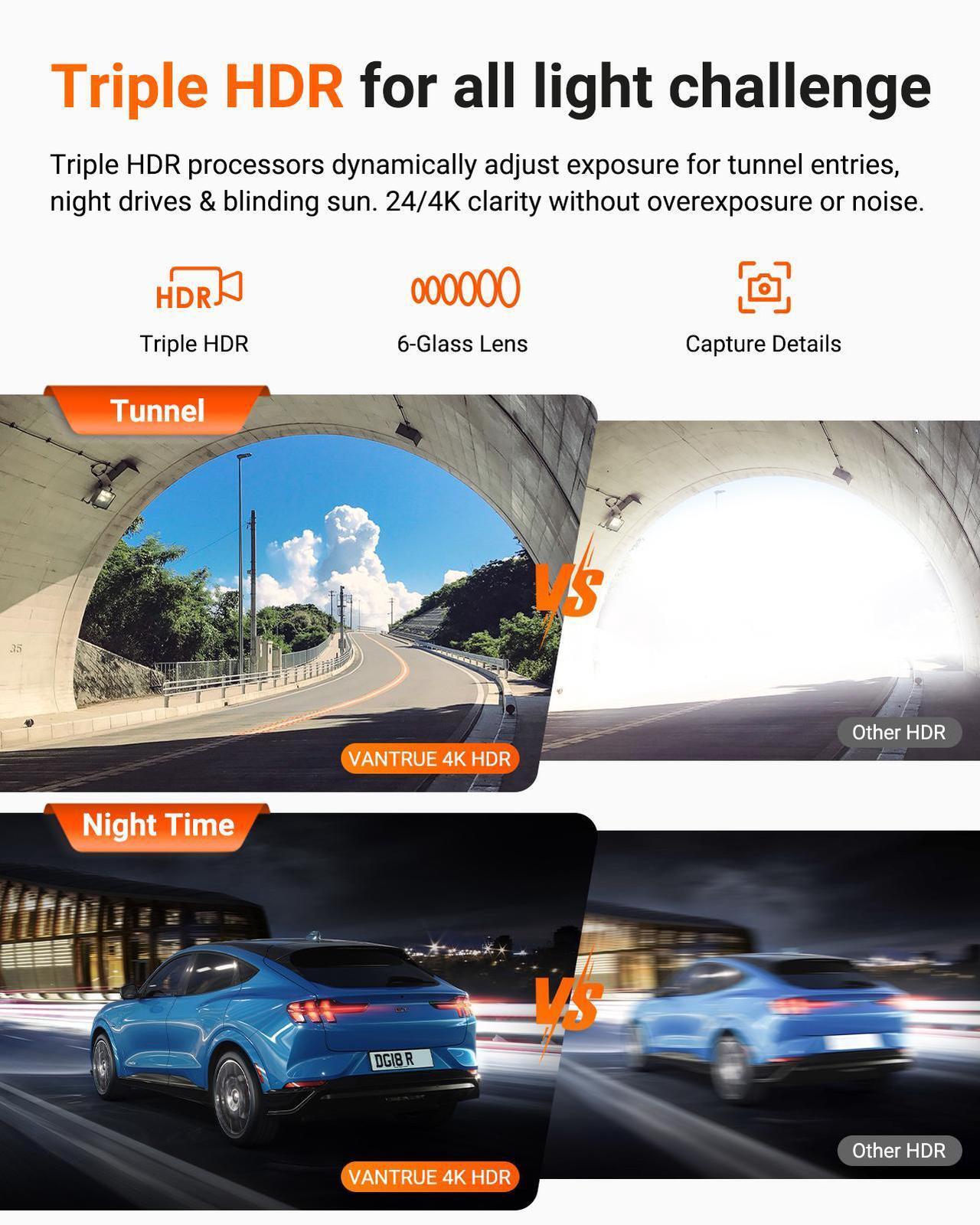 Alt view image 3 of 7 - Vantrue N4 Pro S 4K 3 Channel Dash Cam, STARVIS 2 IMX678 x PlatePix x HDR Night Vision, 4K+1080P+1440P Front Inside and Rear Dash Camera, IP67 Waterproof Rear Camera, 24H Parking Mode, Support 1TB