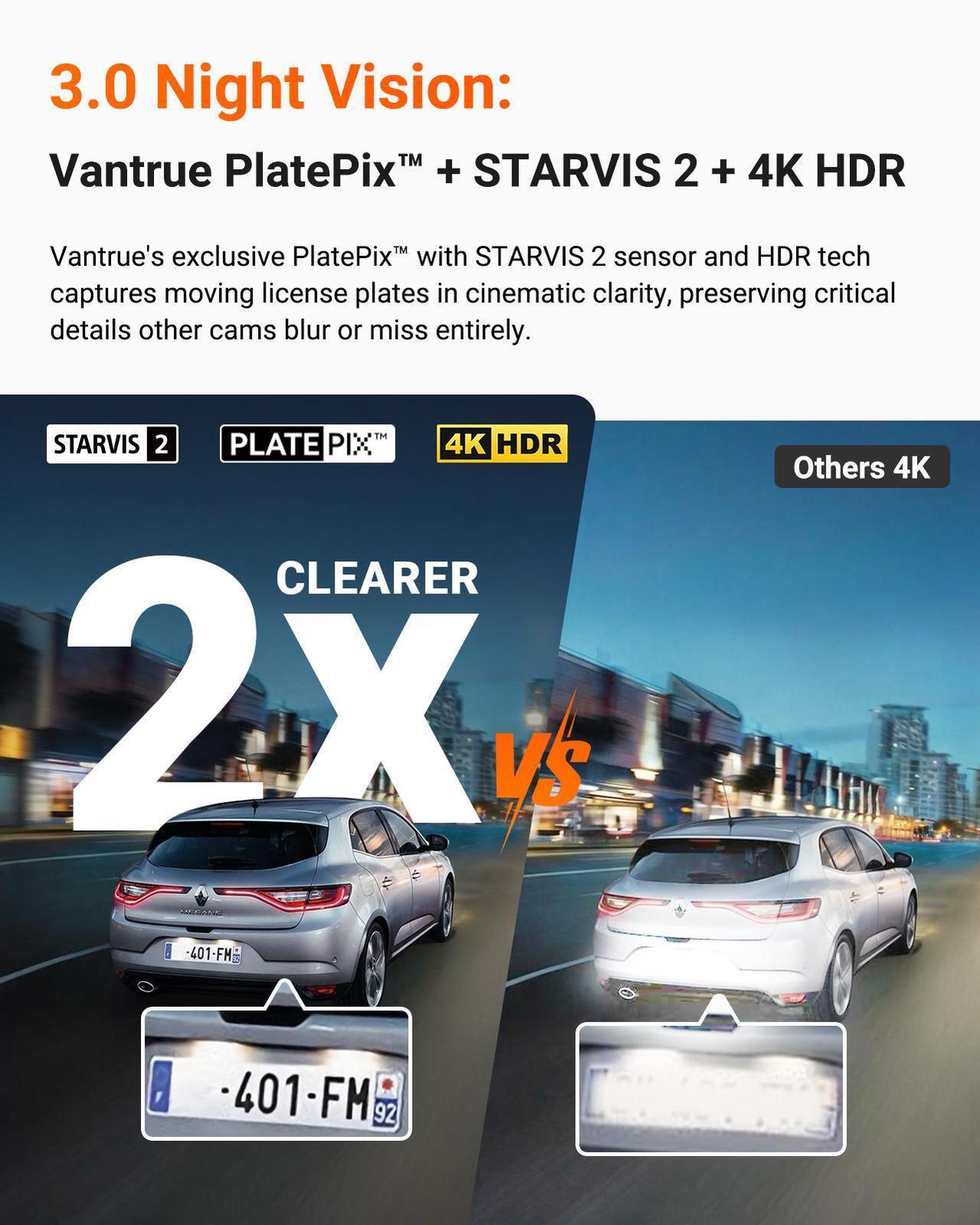 Alt view image 4 of 7 - Vantrue N4 Pro S 4K 3 Channel Dash Cam, STARVIS 2 IMX678 x PlatePix x HDR Night Vision, 4K+1080P+1440P Front Inside and Rear Dash Camera, IP67 Waterproof Rear Camera, 24H Parking Mode, Support 1TB