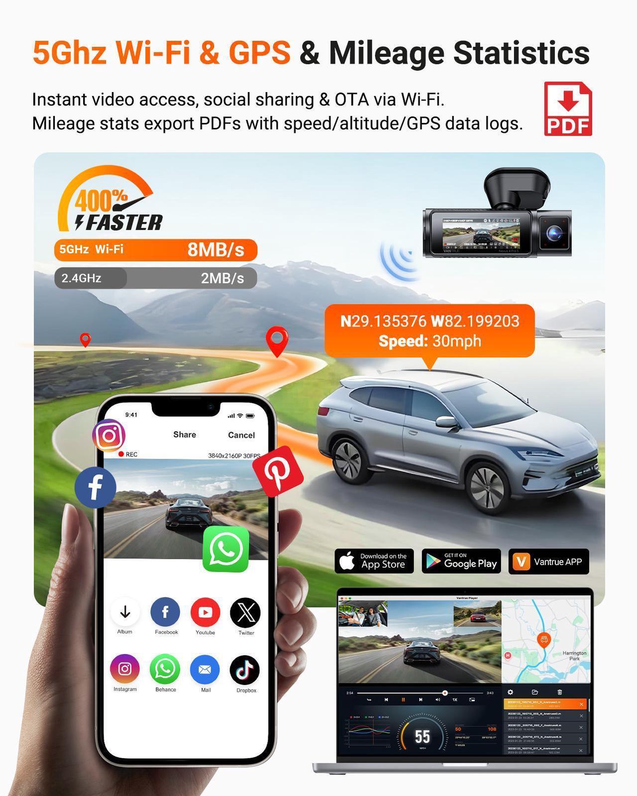Alt view image 5 of 7 - Vantrue N4 Pro S 4K 3 Channel Dash Cam, STARVIS 2 IMX678 x PlatePix x HDR Night Vision, 4K+1080P+1440P Front Inside and Rear Dash Camera, IP67 Waterproof Rear Camera, 24H Parking Mode, Support 1TB