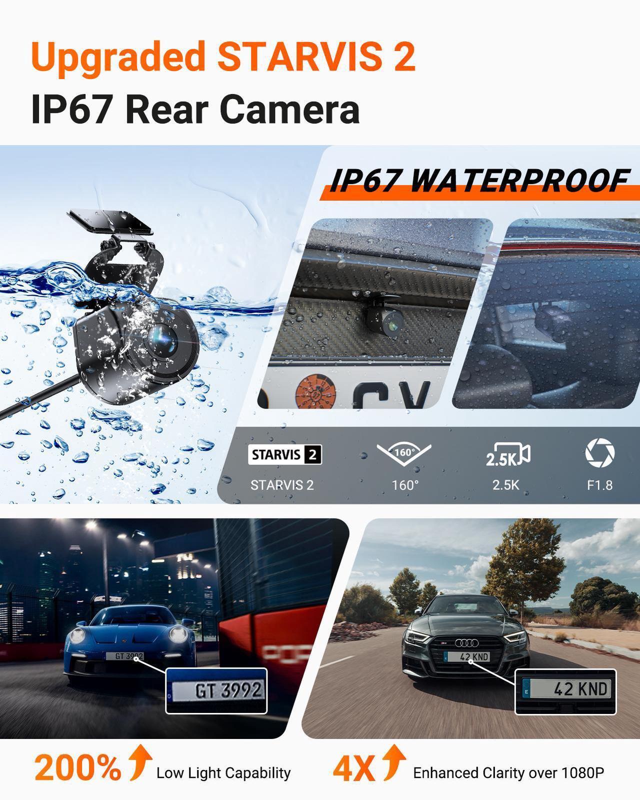 Alt view image 7 of 7 - Vantrue N4 Pro S 4K 3 Channel Dash Cam, STARVIS 2 IMX678 x PlatePix x HDR Night Vision, 4K+1080P+1440P Front Inside and Rear Dash Camera, IP67 Waterproof Rear Camera, 24H Parking Mode, Support 1TB
