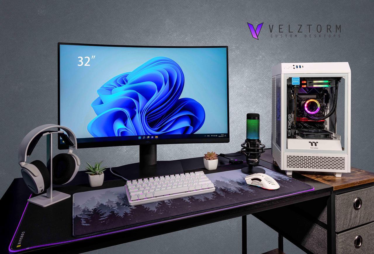 Alt view image 2 of 7 - Velztorm White Vertix Gaming Custom Desktop (AMD Ryzen 9 5900X 12-Core, GeForce RTX 3050, 16GB RAM, 256GB m.2 SATA SSD + 1TB  HDD, Wifi, USB 3.2, HDMI, Bluetooth, Display Port, Win 10 Home)