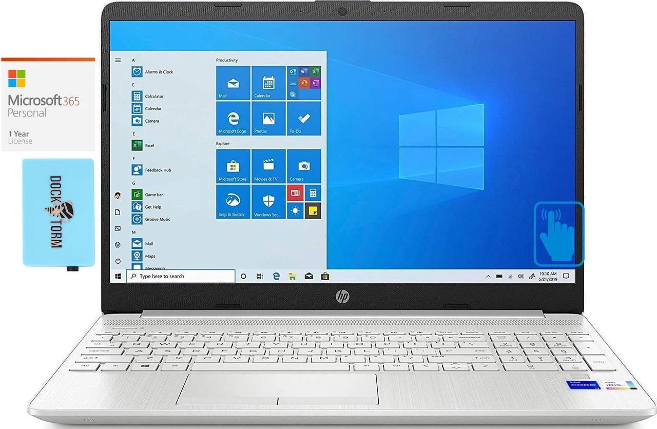 Main image of HP 15t-dw300-15 Home & Business Laptop (Intel i7-1165G7 4-Core, 15.6" 60Hz Touch HD (1366x768), Intel Iris Xe, 12GB RAM, 512GB SSD, Win 11 Home) with Microsoft 365 Personal , Dockztorm Hub