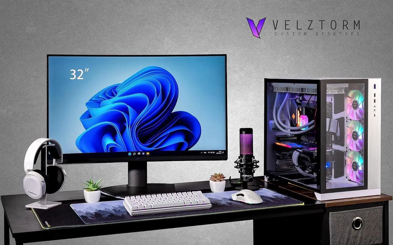 Alt view image 2 of 7 - Velztorm Lux CTO Gaming Desktop PC Liquid-Cooled (AMD Ryzen 9-5950X 16-Core, 128GB DDR4, 1TB PCIe SSD+2TB HDD (3.5), Radeon RX 6900 XT 16GB, AC WiFi, 360mm AIO, RGB Fans, 1000W PSU, Win 10 Pro)