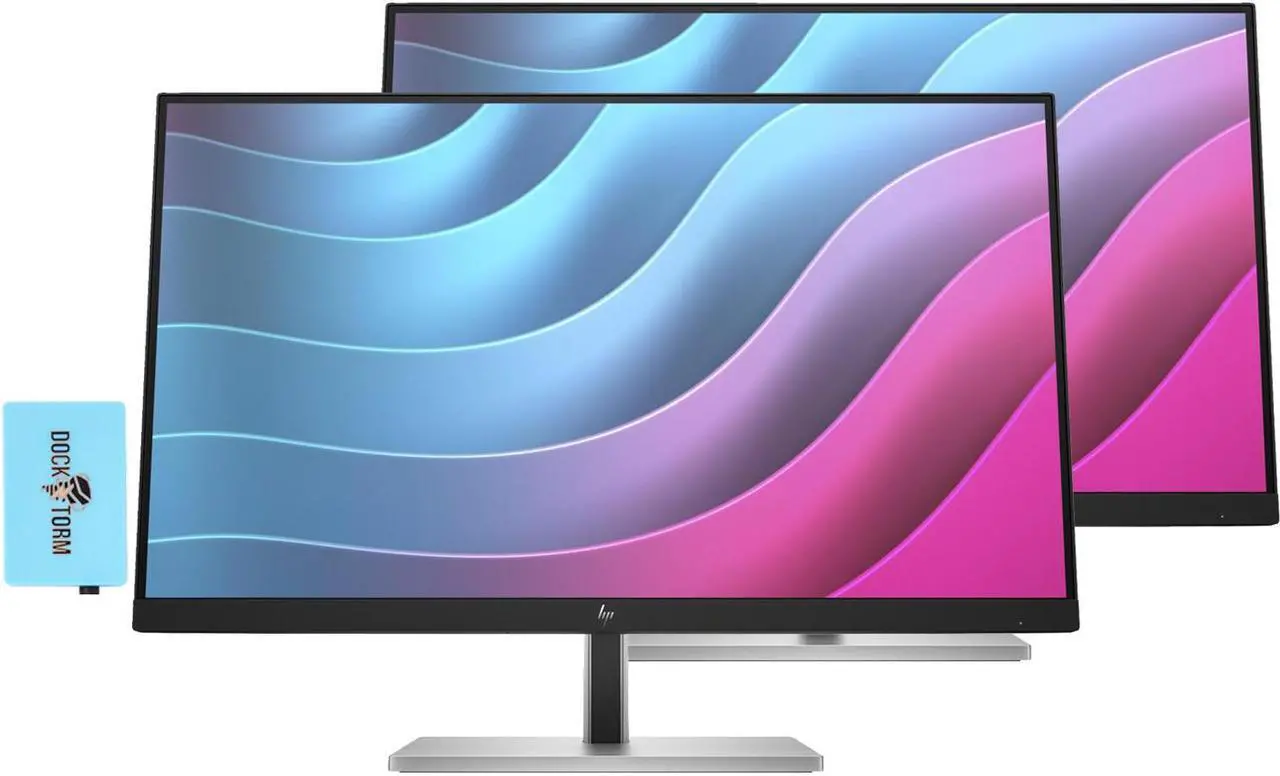Main image of HP E24 G5 Anti-glare Monitor 6N6E9AA#ABA w/Docztorm Dock, 24" FHD IPS (1920x1080) Display, VESA Mount (100x100mm), HDMI, USB ports, Ideal for Home & Business, Black/Silver (2024 Latest Model) (2 Pack)