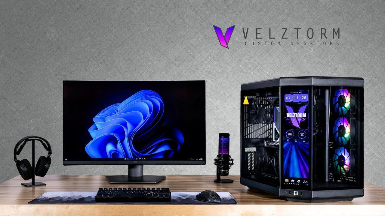 Alt view image 2 of 7 - Velztorm LCD Black Praetix Custom Built Gaming Desktop PC (Intel i9-14900K, GeForce RTX 5090, 64GB DDR5, 2TB PCIe SSD + 6TB HDD, RGB Fans, 360mm AIO, 1000W PSU, WiFi 6E, Bluetooth 5.2, Win 11 Pro)
