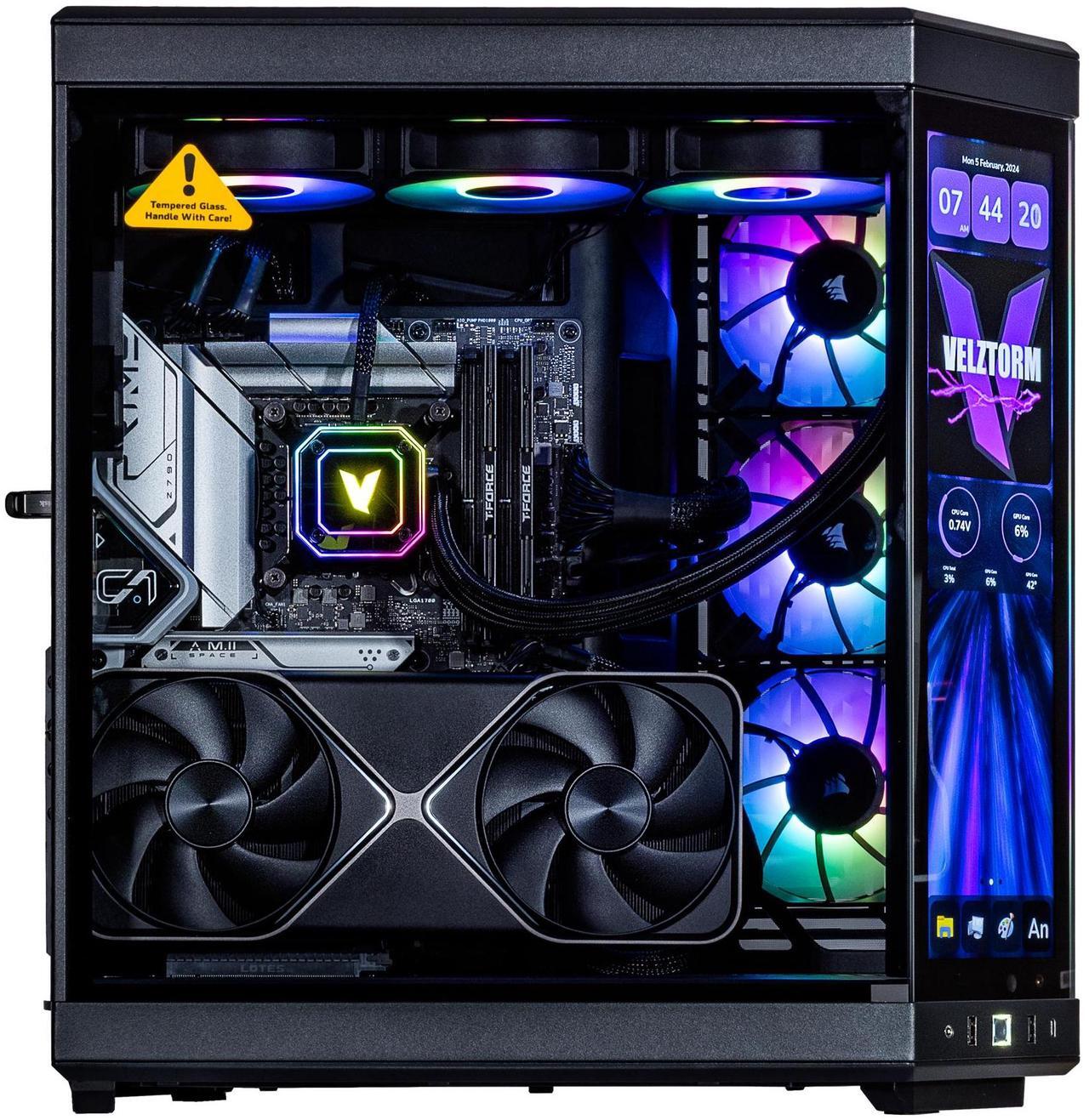 Alt view image 3 of 7 - Velztorm LCD Black Praetix Custom Built Gaming Desktop PC (Intel i9-14900K, GeForce RTX 5090, 64GB DDR5, 2TB PCIe SSD + 6TB HDD, RGB Fans, 360mm AIO, 1000W PSU, WiFi 6E, Bluetooth 5.2, Win 11 Pro)