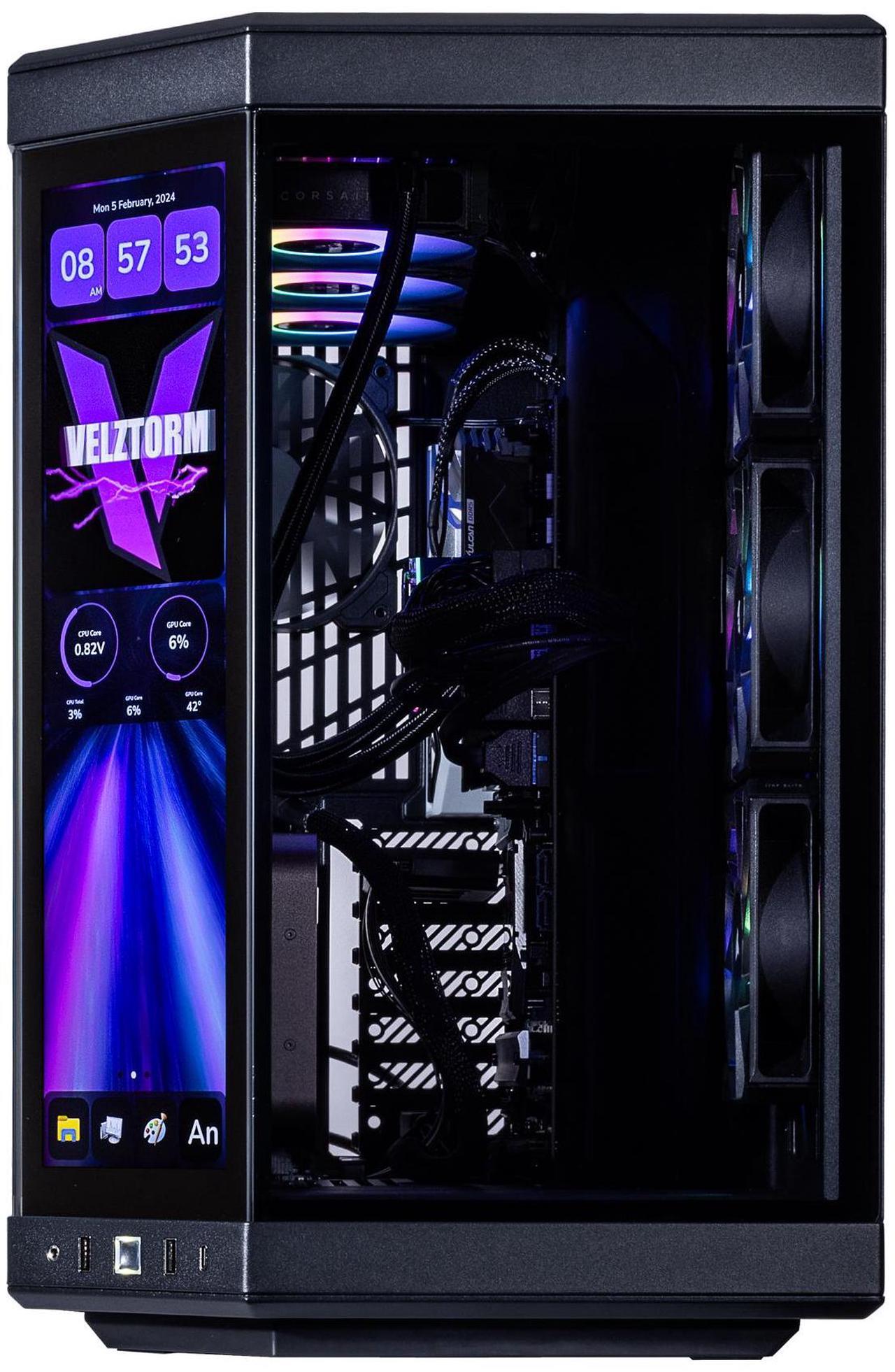 Alt view image 6 of 7 - Velztorm LCD Black Praetix Custom Built Gaming Desktop PC (Intel i9-14900K, GeForce RTX 5090, 64GB DDR5, 2TB PCIe SSD + 6TB HDD, RGB Fans, 360mm AIO, 1000W PSU, WiFi 6E, Bluetooth 5.2, Win 11 Pro)