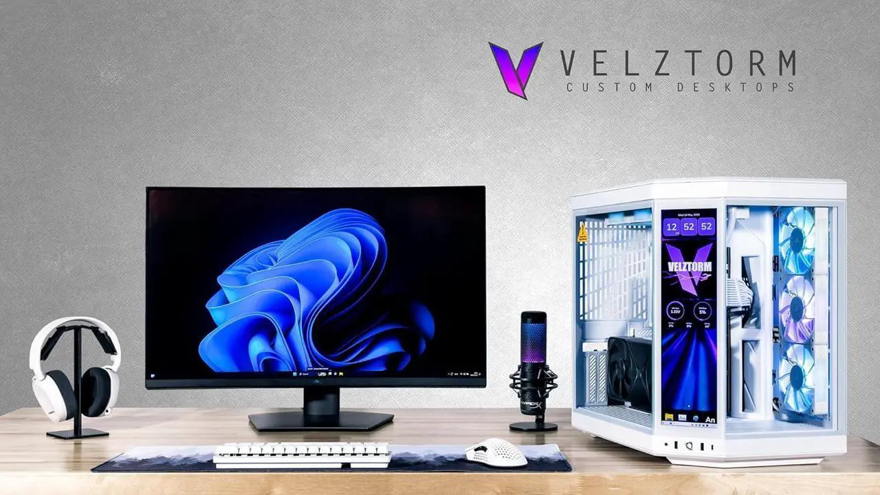 Alt view image 2 of 7 - Velztorm LCD Praetix Custom Built Y70 Touch Gaming Desktop PC (Intel i9-14900K, GeForce RTX 5090, 64GB DDR5, 2TB PCIe SSD + 6TB HDD, RGB Fans, 360mm AIO, 1000W PSU, WiFi 6, BT 5.2, RJ-45, Win 11 Home)