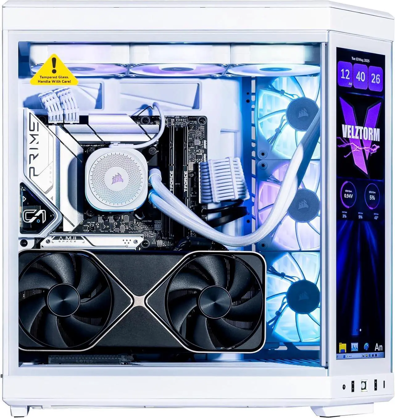 Alt view image 3 of 7 - Velztorm LCD Praetix Custom Built Y70 Touch Gaming Desktop PC (Intel i9-14900K, GeForce RTX 5090, 64GB DDR5, 2TB PCIe SSD + 6TB HDD, RGB Fans, 360mm AIO, 1000W PSU, WiFi 6, BT 5.2, RJ-45, Win 11 Home)