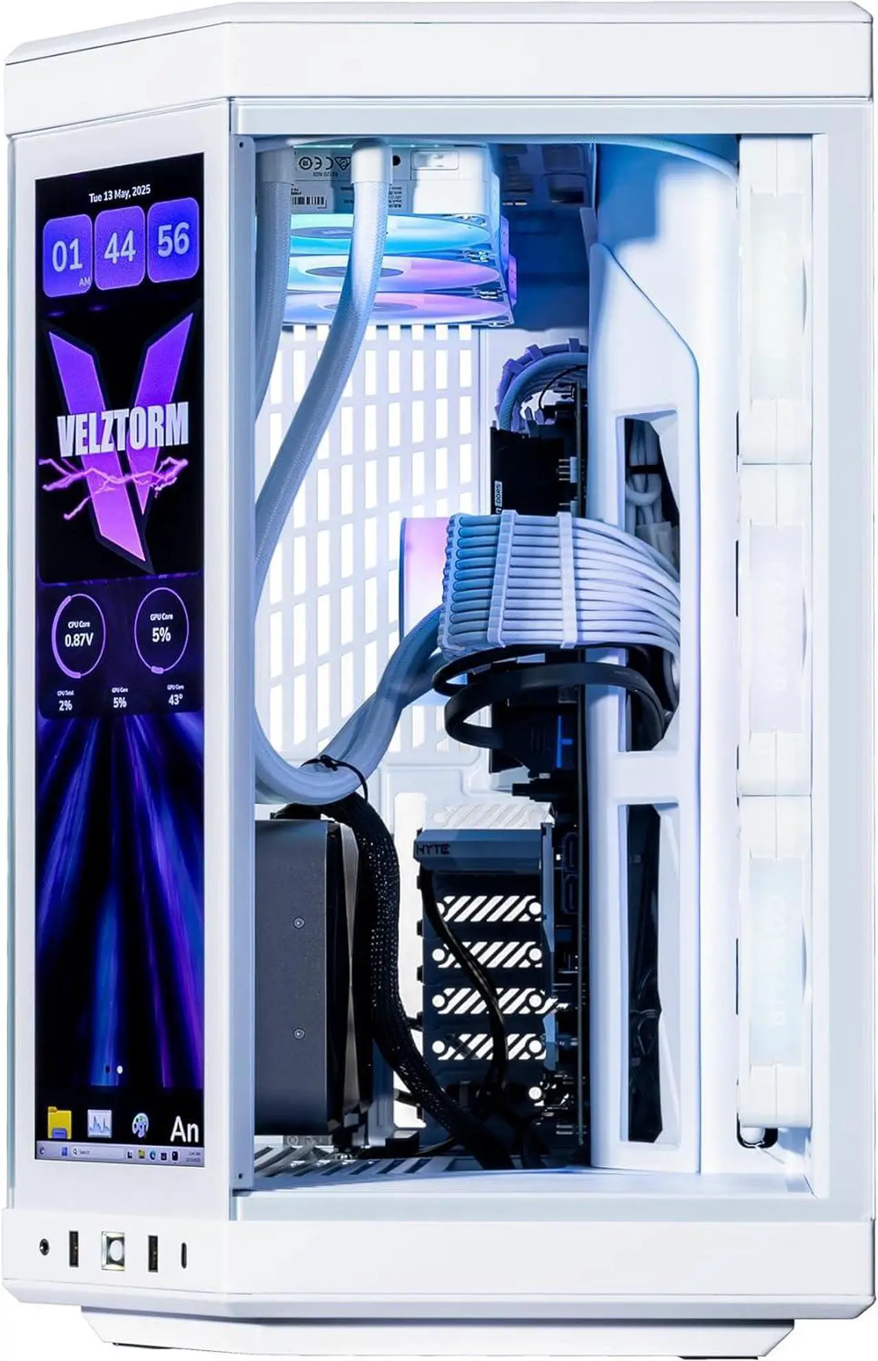 Alt view image 6 of 7 - Velztorm LCD Praetix Custom Built Y70 Touch Gaming Desktop PC (Intel i9-14900K, GeForce RTX 5090, 64GB DDR5, 2TB PCIe SSD + 6TB HDD, RGB Fans, 360mm AIO, 1000W PSU, WiFi 6, BT 5.2, RJ-45, Win 11 Home)