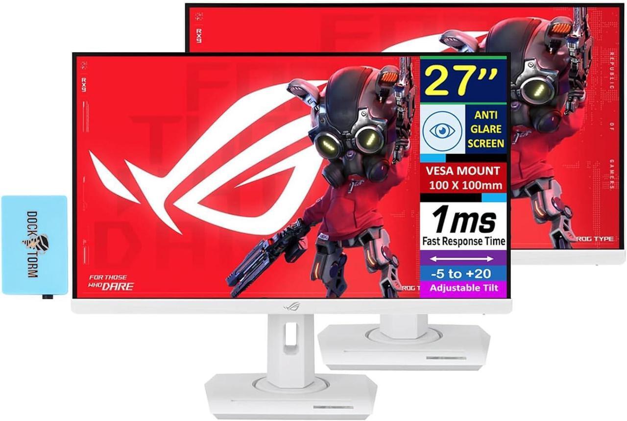 Main image of ASUS ROG Strix 27" QHD IPS Free Sync Monitor with 5ms Response Time, Flicker Free, VESA Mount (100mm), HDMI, DisplayPort & Dockztorm USB Port Expander, White (XG27ACG-W - 2025 Latest Model) 2 Pack