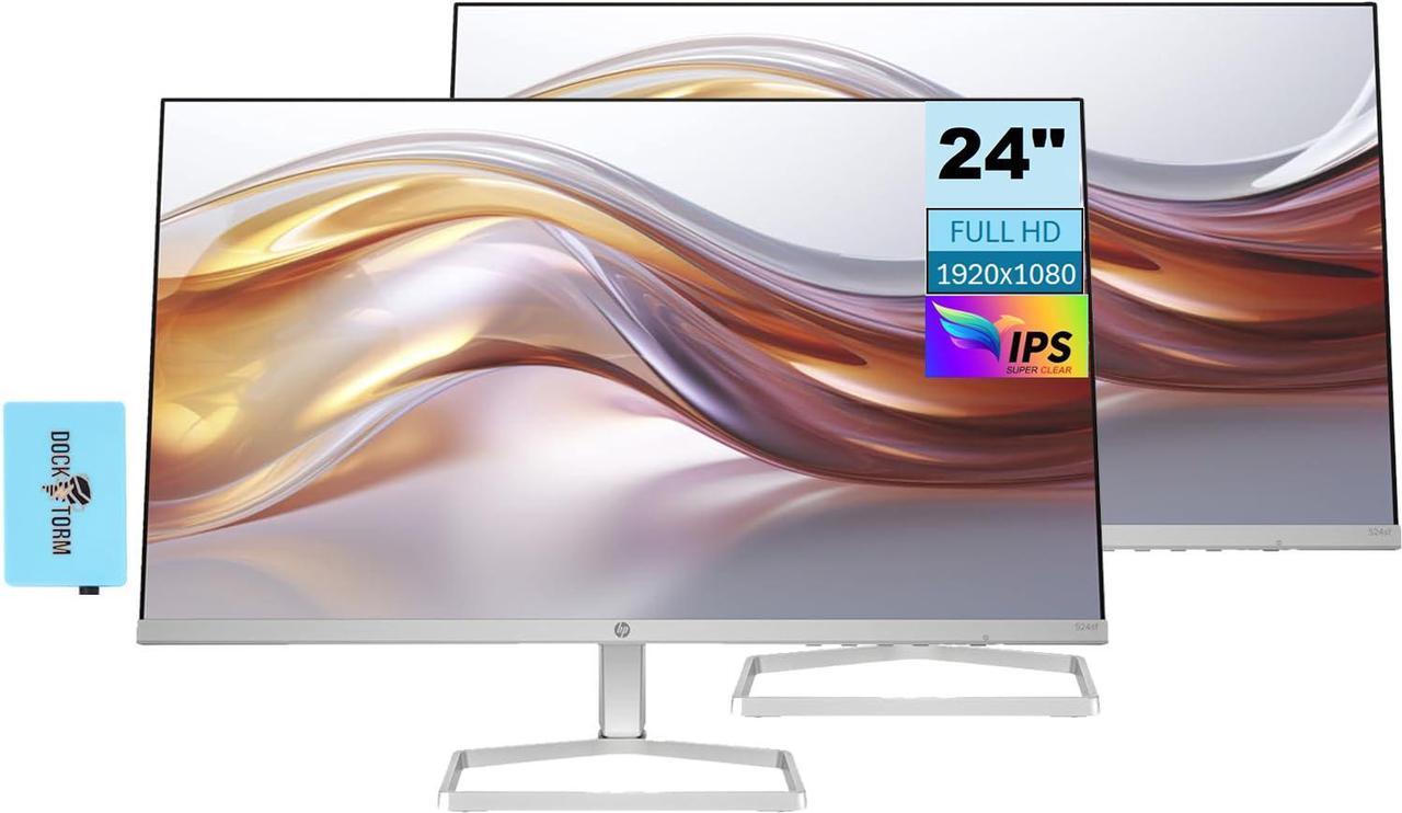 Main image of HP Series 5 524sf Monitor 94C17AA#ABA Bundle with Docztorm Dock, 24" FHD IPS (1920x1080) Display, 1x HDMI, 1x VGA, Flicker-free, Ideal for Home & Business, Black/Silver (2024 Latest Model) (2 Pack)