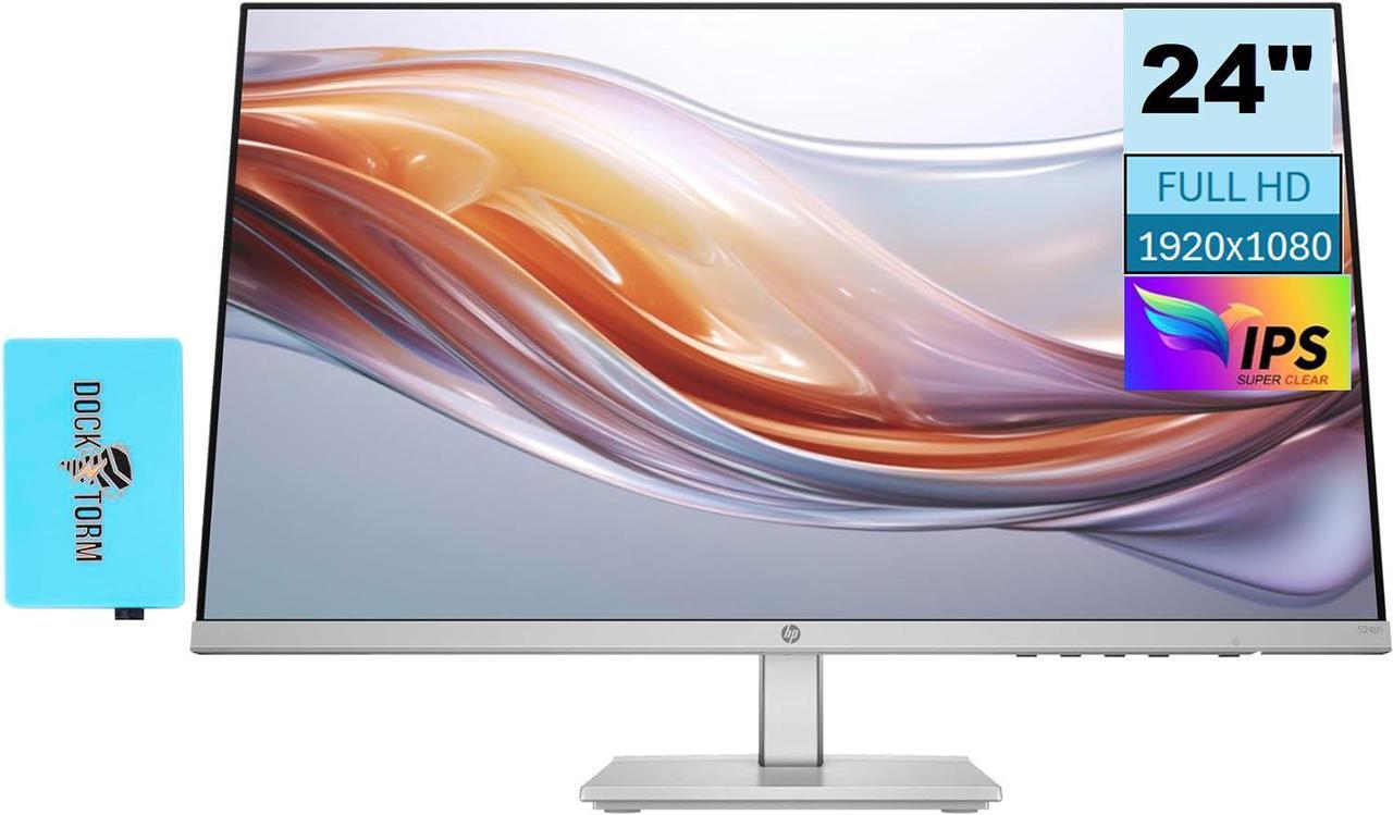 Main image of HP Series 5 524sh Monitor 94C19AA#ABA Bundle with Docztorm Dock, 24" FHD IPS (1920x1080) Display, 1x HDMI, 1x VGA, Flicker-Free, Ideal for Home & Business, Black/Silver (2024 Latest Model)