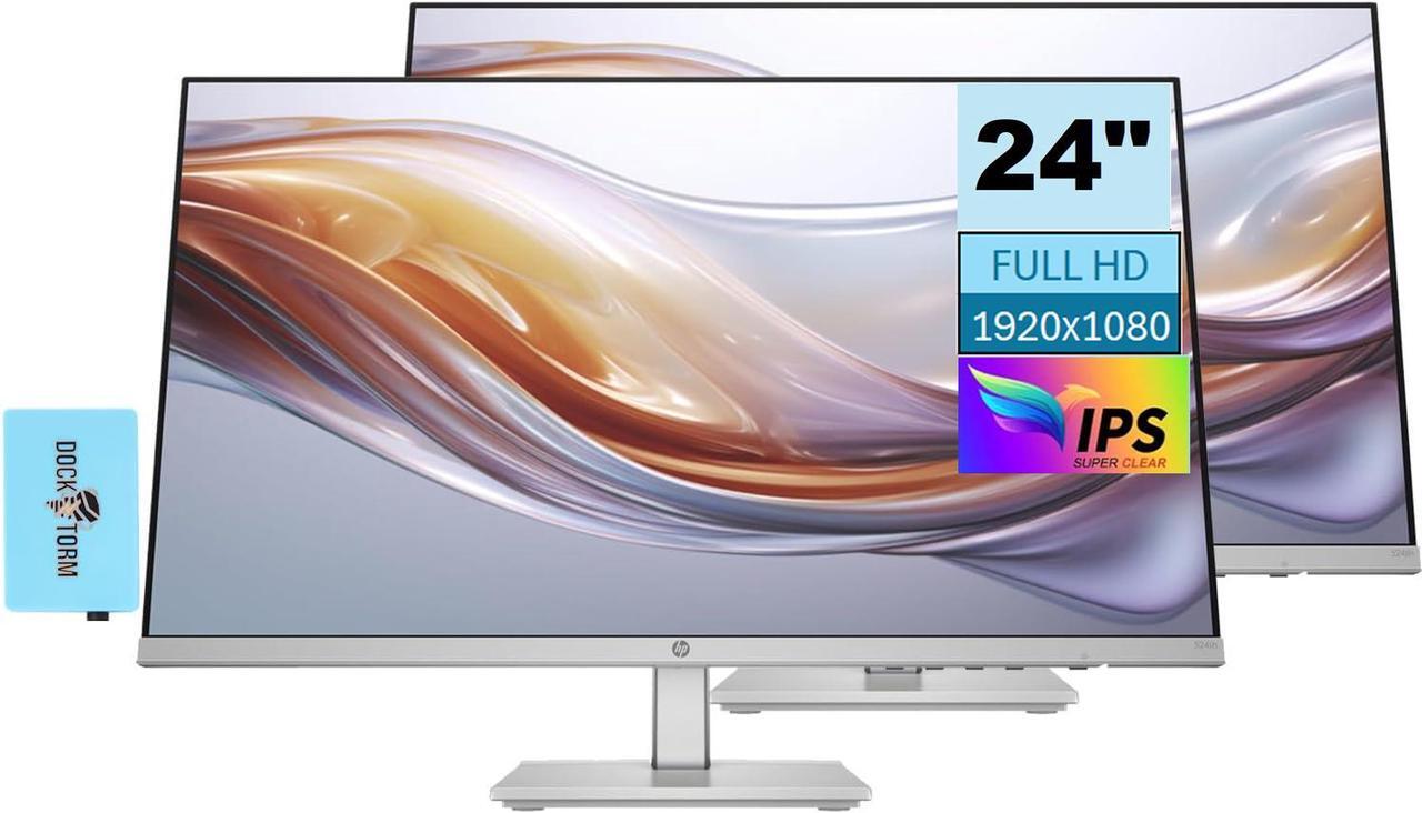 Main image of HP 24" FHD IPS (1920x1080) Monitor Bundle with Docztorm Dock, 1x HDMI 1.4, 1x VGA, Flicker-Free, Anti-Glare, 100Hz Refresh Rate, Ideal for Home & Business, Black/Silver (2024 Latest Model) (2 Pack)