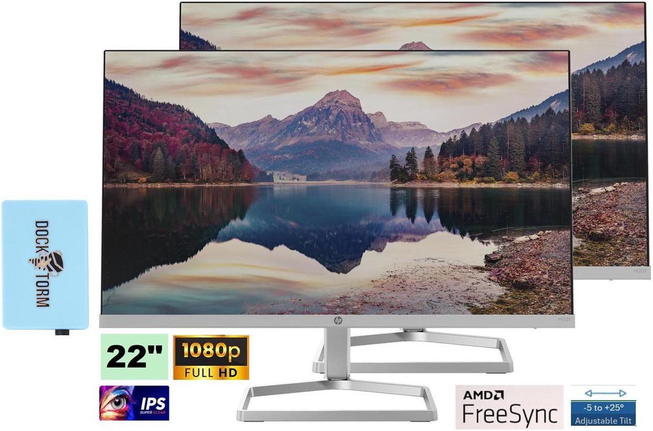 Main image of HP 22 IPS 1080P FreeSync Monitor Bundle with Docztorm Dock, 22 inch IPS FHD (1920 x 1080) Display, HDMI, VGA, Adjustable Tilt, Ideal for Home & Business, Black & Silver (2024 Latest Model) - Pack of 2