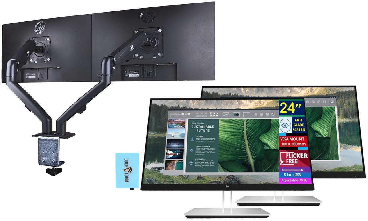 Main image of HP 24" E24u G4 FHD USB-C Monitor w/5ms Response Time, Anti-Glare, Flicker free, VESA Mount (100mm), Display Port & Dockztorm USB, Black/Silver (189T0AA#ABA) & ErgoFlexy Dual Monitor Mount (2Pack)