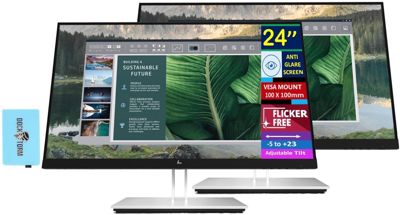 Alt view image 2 of 7 - HP 24" E24u G4 FHD USB-C Monitor w/5ms Response Time, Anti-Glare, Flicker free, VESA Mount (100mm), Display Port & Dockztorm USB, Black/Silver (189T0AA#ABA) & ErgoFlexy Dual Monitor Mount (2Pack)