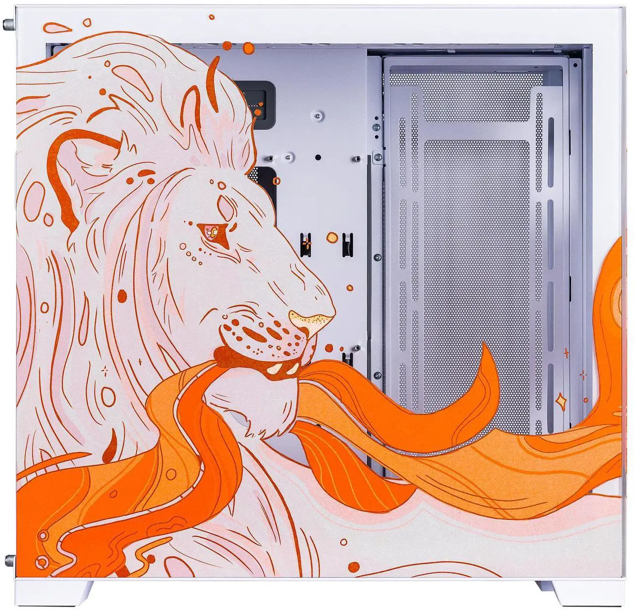 Alt view image 2 of 7 - Velztorm Regal Lion Custom Case Art Aluminum Tempered Glass O11 Dynamic EVO Mid-Tower Gaming Computer Case, Supports ATX, Micro-ATX, Mini-ITX & E-ATX Motherboard Sizes, O11DEW White