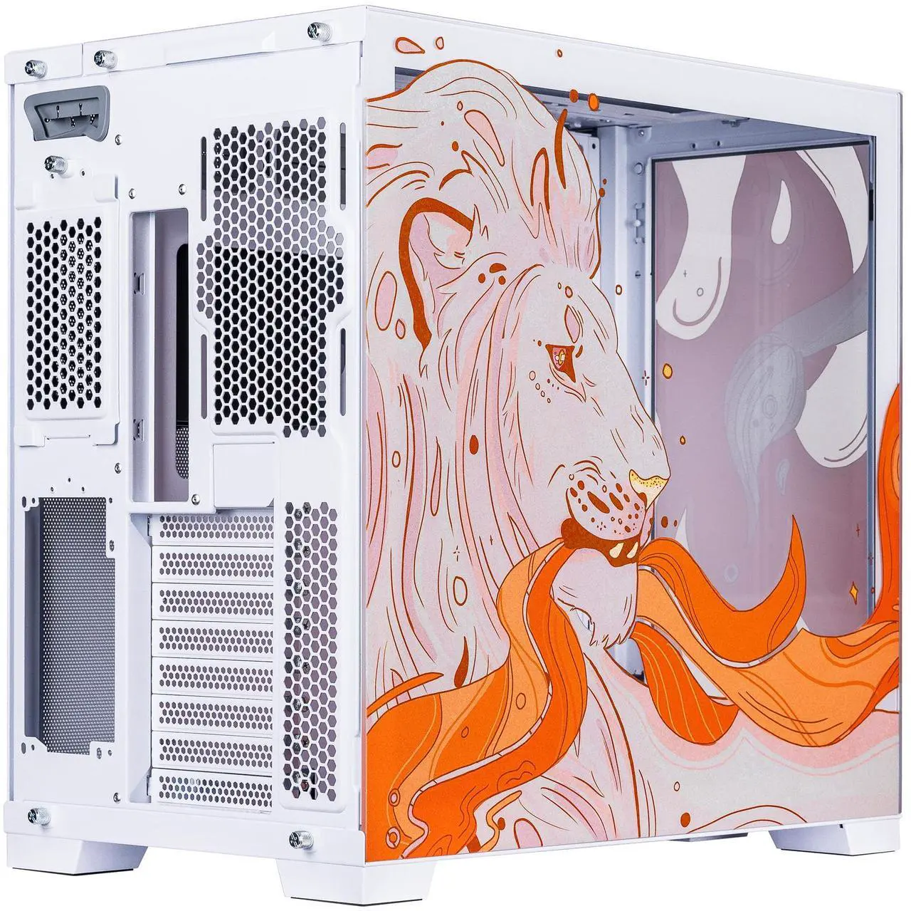 Alt view image 3 of 7 - Velztorm Regal Lion Custom Case Art Aluminum Tempered Glass O11 Dynamic EVO Mid-Tower Gaming Computer Case, Supports ATX, Micro-ATX, Mini-ITX & E-ATX Motherboard Sizes, O11DEW White