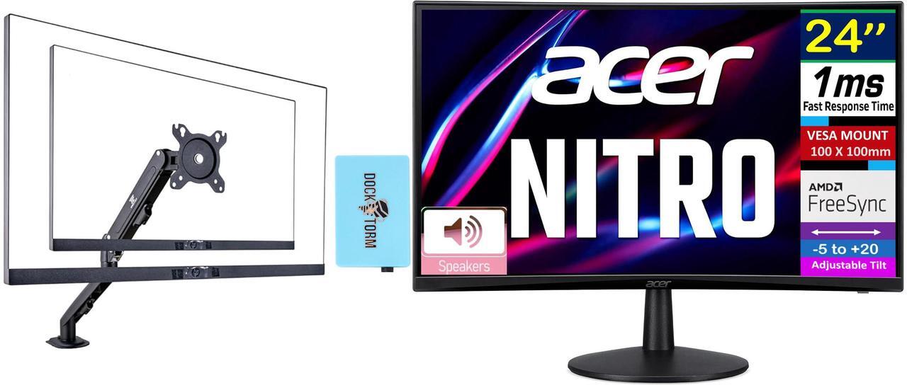 Main image of acer Nitro 24" FreeSync FHD 1500R Curve Monitor ZeroFrame Design with 1ms Response Time, VESA Mount (100mm), VGA, HDMI & Dockztorm USB Port Expander, Black (2025) & Ergoflexy Single Mount Arm