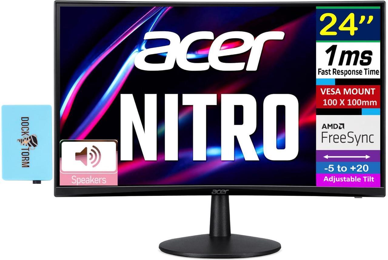 Alt view image 2 of 7 - acer Nitro 24" FreeSync FHD 1500R Curve Monitor ZeroFrame Design with 1ms Response Time, VESA Mount (100mm), VGA, HDMI & Dockztorm USB Port Expander, Black (2025) & Ergoflexy Single Mount Arm