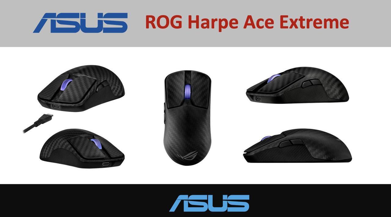 Alt view image 2 of 7 - ASUS ROG Harpe Ace Extreme Wireless Gaming Mouse, Carbon Fiber Build, ROG 100M Optical Micro Switch, Lighting Scroll Wheel, USB Report Rate: 8000 Hz with ROG Polling Rate Booster.