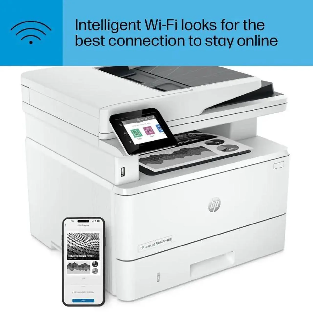 Alt view image 6 of 7 - HP LaserJet Pro MFP 4101fdw Wireless Black & White All-in-One Laser Printer, Scanner, Copier, Fax, Best-for-Office (2Z619F)