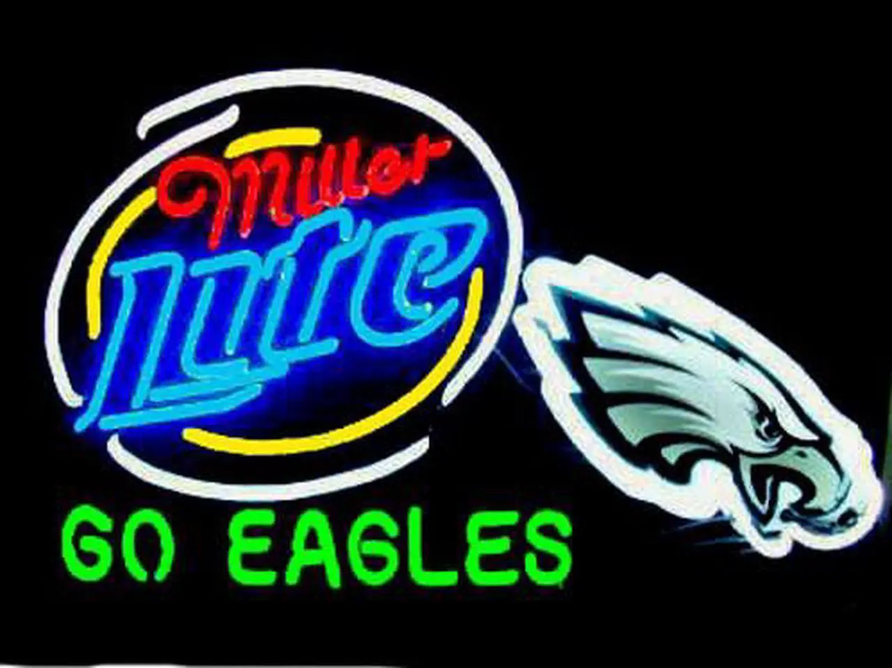 Main image of Fashion Neon Sign Miller Lite Philadelphia Eagles Handcrafted Real Glass Lamp Neon Light Neon Sign Beerbar Sign Neon Beer Sign 19x15