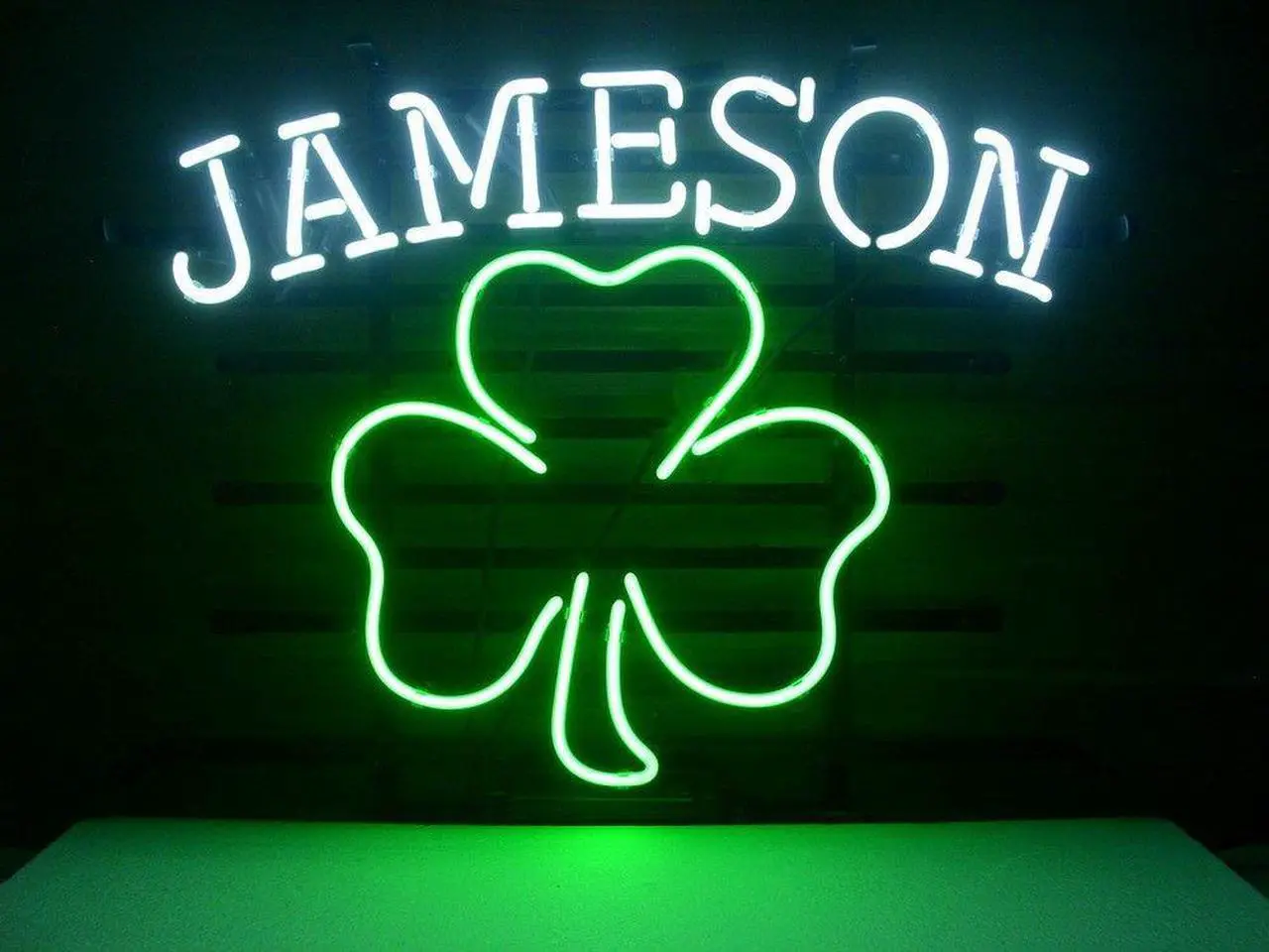 Main image of New Jameson Irish Whiskey Shamrock Real Glass Neon Light Sign Beer Bar Sign 19x15.