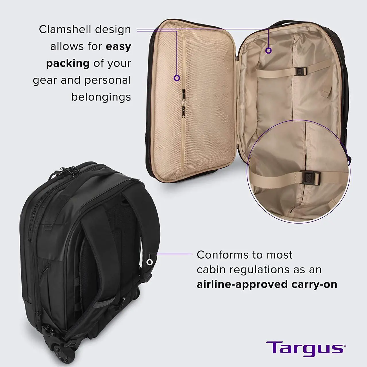 Alt view image 4 of 4 - Targus TBR040GL Carrying Case (Rolling Backpack) for 15.6" Notebook - TBR040GL