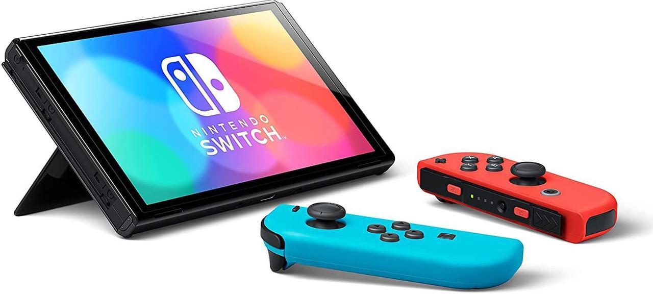 Alt view image 7 of 12 - Nintendo HEGSKABAA Switch - OLED Model with Neon Red & Neon Blue Joy-Con