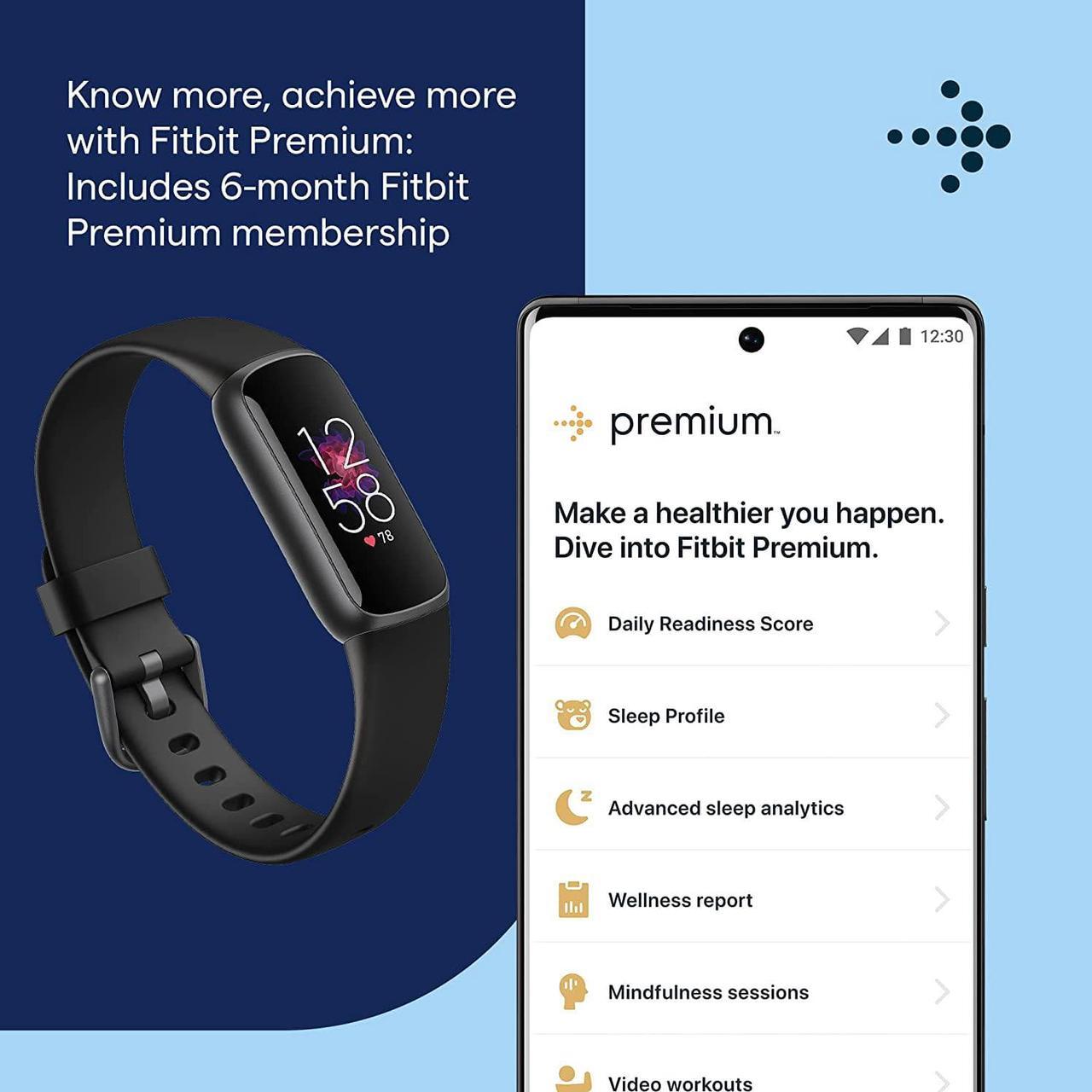 Alt view image 7 of 7 - Fitbit Luxe Fitness and Wellness Tracker with Stress Management, Sleep Tracking and 24/7 Heart Rate, Black/Graphite, One Size (S & L Bands Included)