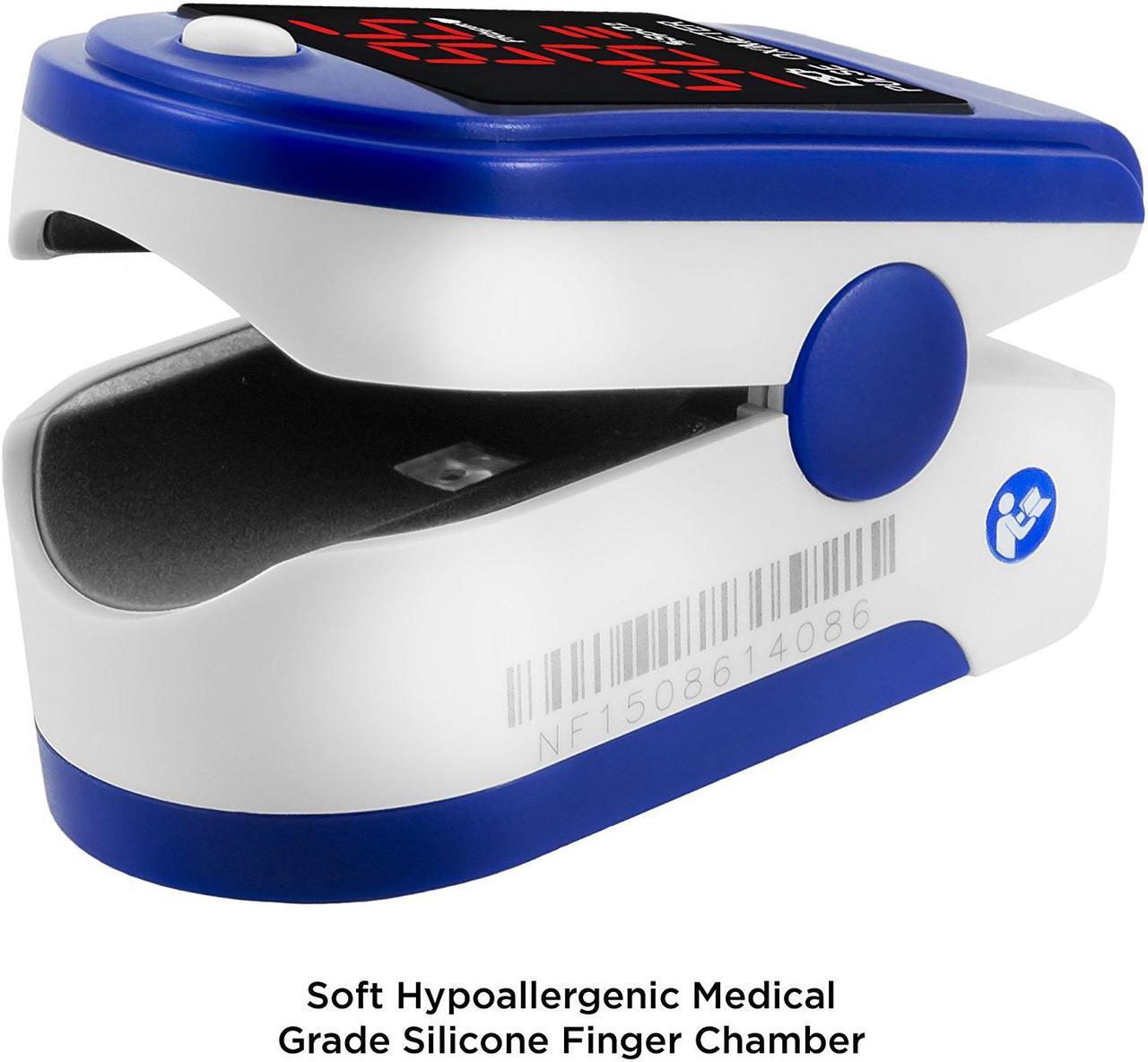 Alt view image 3 of 7 - Facelake FL400 Pulse Oximeter with Neck/wrist Cord, Carrying Case and Batteries, blue