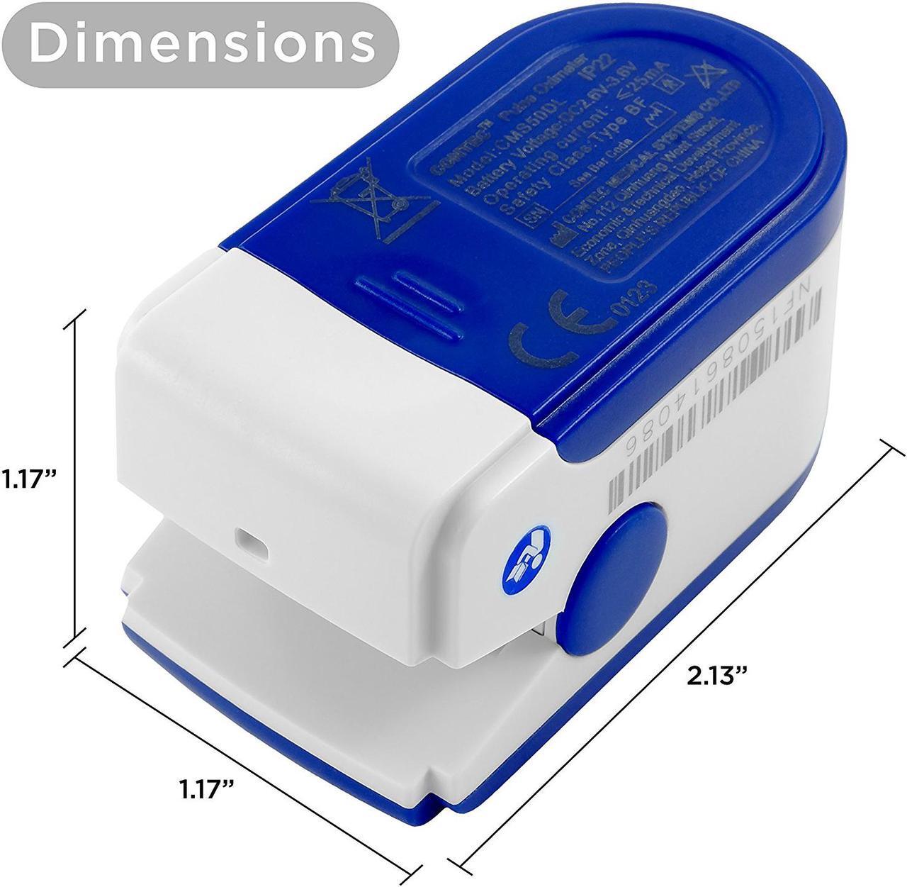 Alt view image 4 of 7 - Facelake FL400 Pulse Oximeter with Neck/wrist Cord, Carrying Case and Batteries, blue