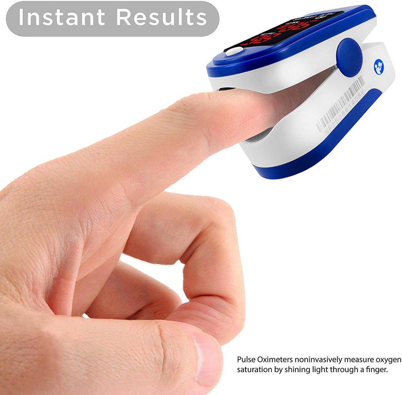 Alt view image 6 of 7 - Facelake FL400 Pulse Oximeter with Neck/wrist Cord, Carrying Case and Batteries, blue
