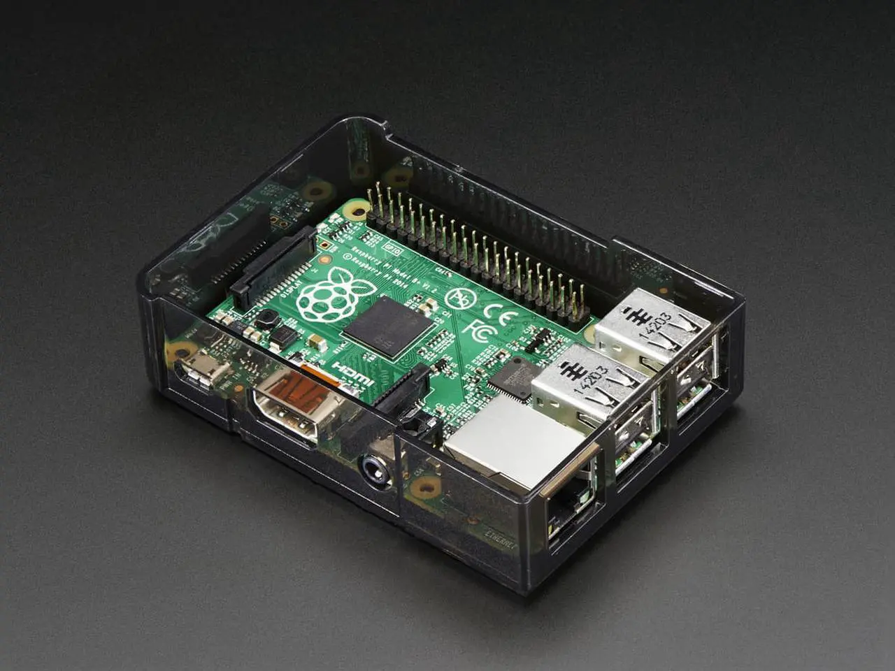 Alt view image 2 of 6 - Adafruit Raspberry Pi B+ / Pi 2 / Pi 3 Case - Smoke Base